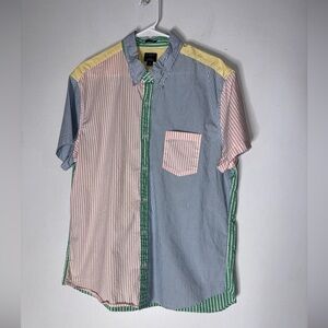 J Crew Factory Shirt XL Pastel Button Down Slim Fit Patchwork‎ Plaid Flex Washed